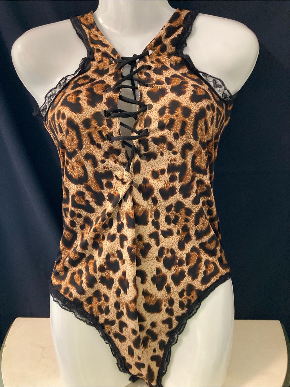 Unbranded Leopard Print Lace-Up Bodysuit Small Size